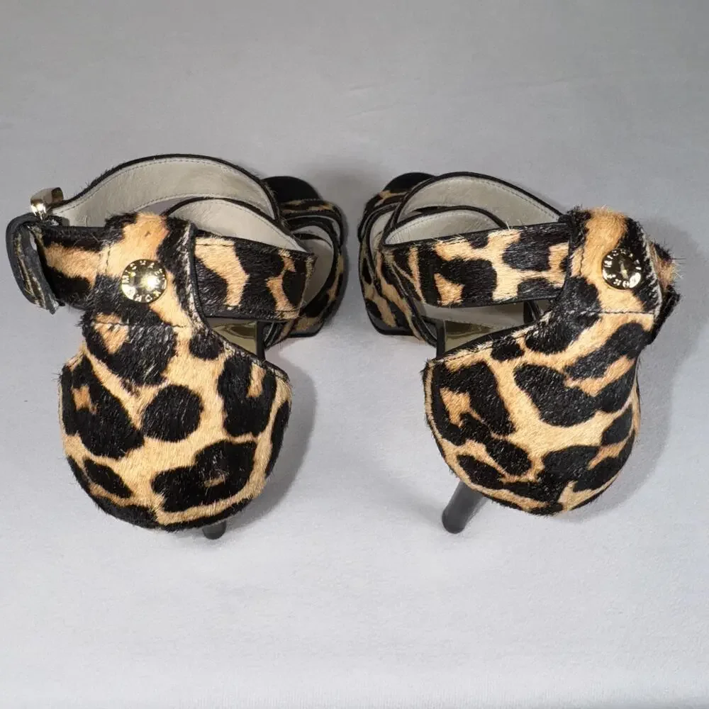 Michael Kors Evie Calf Hair Cheetah Print Platform Heels 7.5 - Picture 5 of 7